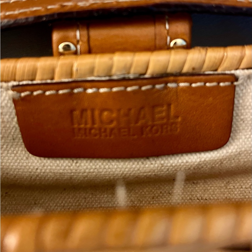 Michael Kors Tan Wicker Clutch with Brown Leather - Picture 4 of 5